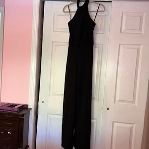 Halter top wide leg black jumpsuit